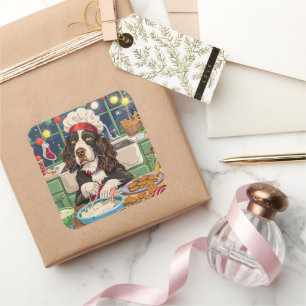English Springer Spaniel Holiday Baking: Festive  Square Sticker