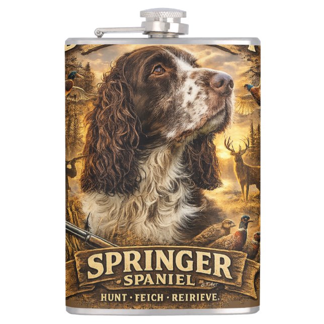 English Springer Spaniel Hunting Dog Hip Flask (Front)