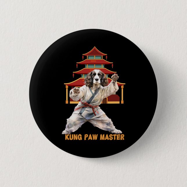 English Springer Spaniel Karate Martial Arts Dog L 2 Inch Round Button (Front)