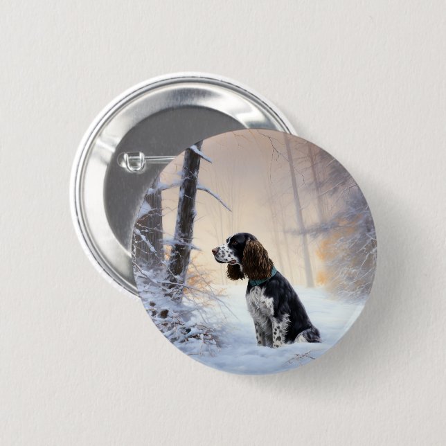 English Springer Spaniel Let It Snow Christmas 2 Inch Round Button (Front & Back)