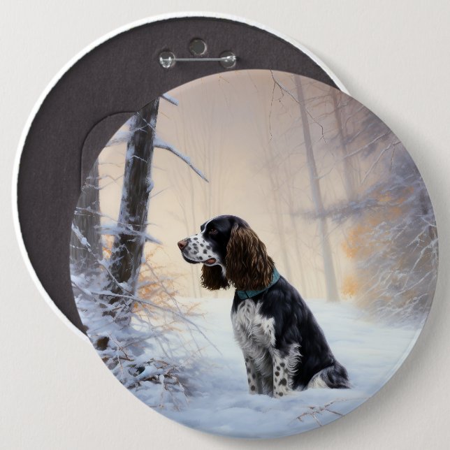 English Springer Spaniel Let It Snow Christmas 6 Inch Round Button (Front & Back)