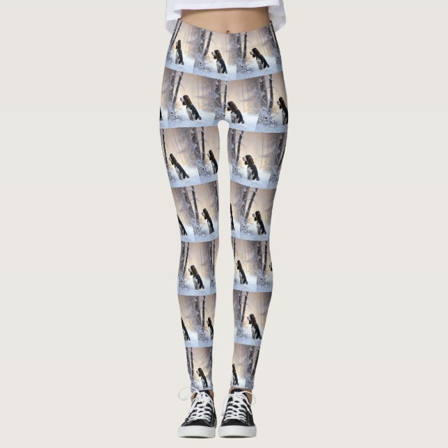 English Springer Spaniel Let It Snow Christmas Leggings (Front)