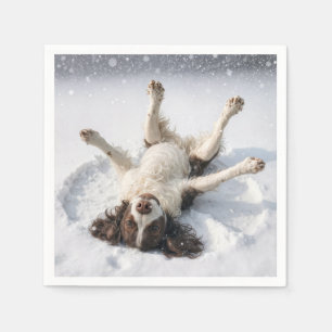 English Springer Spaniel Making a Snow Angel Napkin