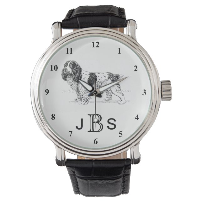 English Springer Spaniel | Masculine Monogram Watch (Front)