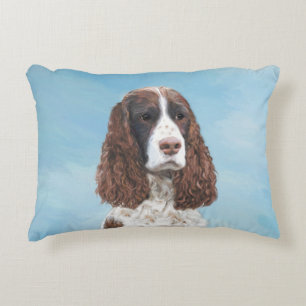 English Springer Spaniel Painting Original Dog Art Accent Pillow