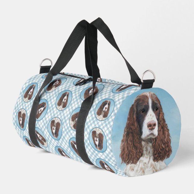English Springer Spaniel Painting Original Dog Art Duffle Bag (Left Corner)