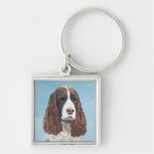 English Springer Spaniel Painting Original Dog Art Keychain