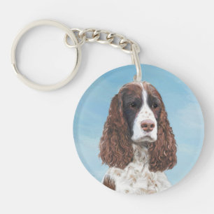 English Springer Spaniel Painting Original Dog Art Keychain