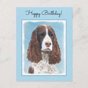 English Springer Spaniel Painting Original Dog Art Postcard