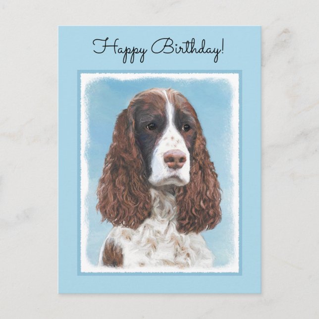 English Springer Spaniel Painting Original Dog Art Postcard (Front)