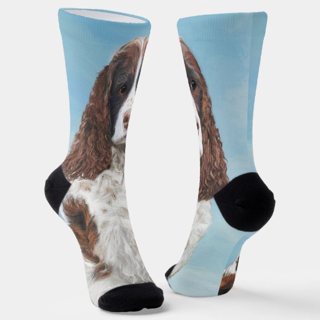 English Springer Spaniel Painting Original Dog Art Socks (Angled)