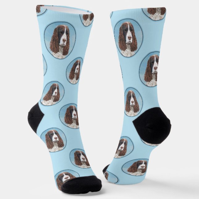 English Springer Spaniel Painting Original Dog Art Socks (Angled)