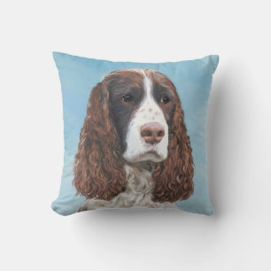 English Springer Spaniel Painting Original Dog Art Throw Pillow
