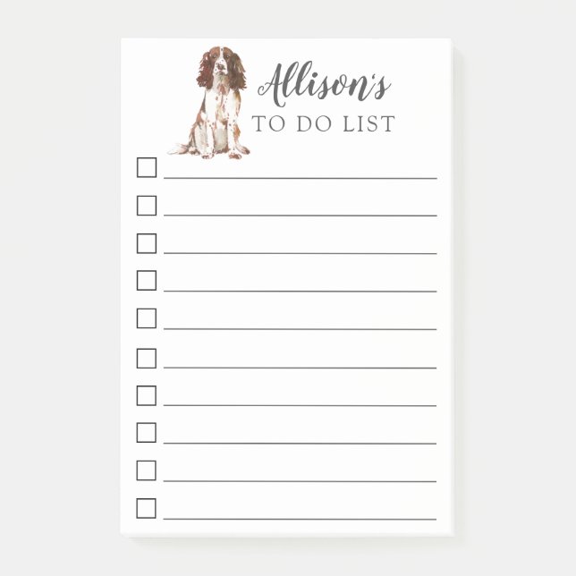 English Springer Spaniel Personalized To Do List Post-it Notes (Front)