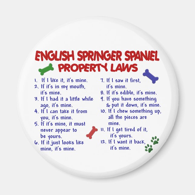 ENGLISH SPRINGER SPANIEL Property Laws 2 Magnet (Front)