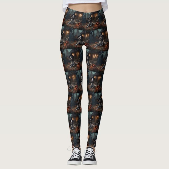 English Springer Spaniel Pumpkins Halloween Scary  Leggings (Front)