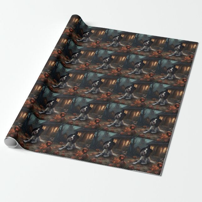 English Springer Spaniel Pumpkins Halloween Scary  Wrapping Paper (Unrolled)