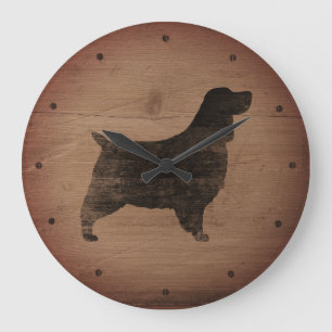 English Springer Spaniel Silhouette Rustic Style Large Clock