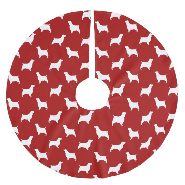 English Springer Spaniel Silhouettes Pattern Red Brushed Polyester Tree Skirt (Front)