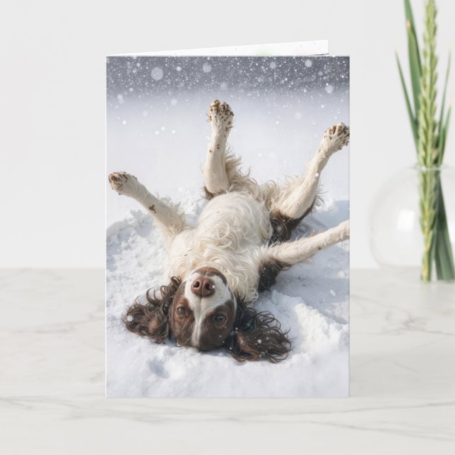 English Springer Spaniel Snow Angel Holiday Card (Front)