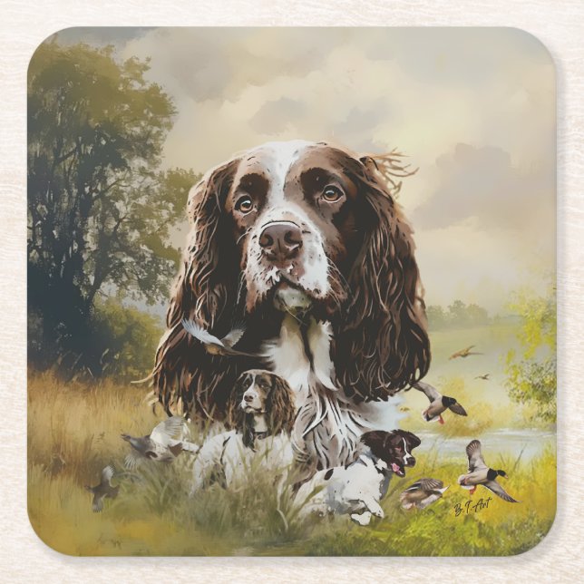 English Springer Spaniel Square Paper Coaster (Front)