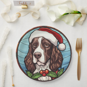 English Springer Spaniel Stained Glass Christmas Paper Plate