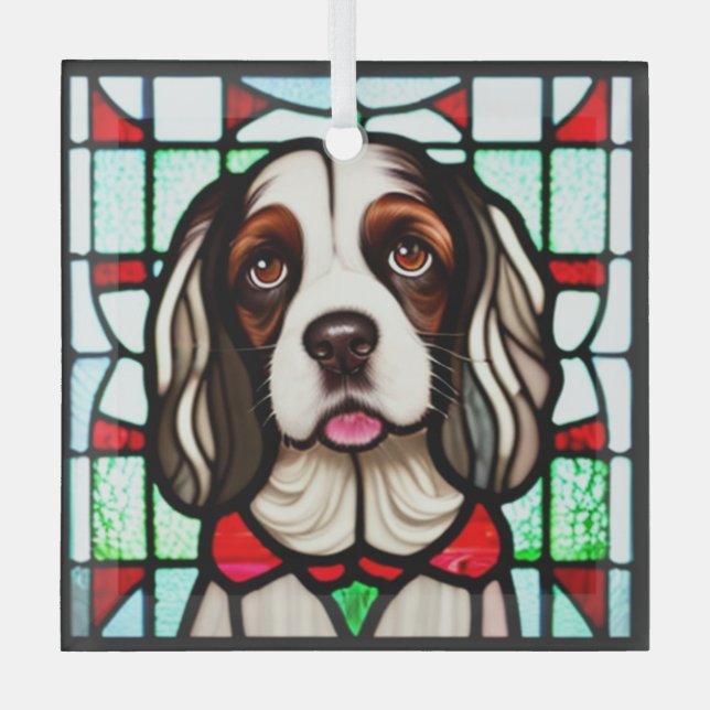English Springer Spaniel "Stained Glass"  Glass Ornament (Front)