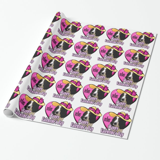 English Springer Spaniel Valentines Day Wrapping Paper (Unrolled)