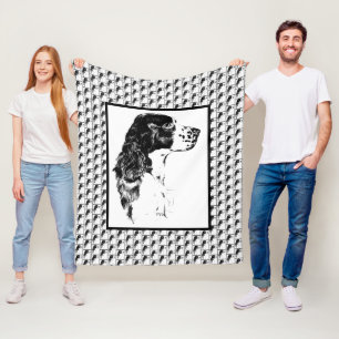 English Springer Spaniel Vintage Dog Art     Fleece Blanket