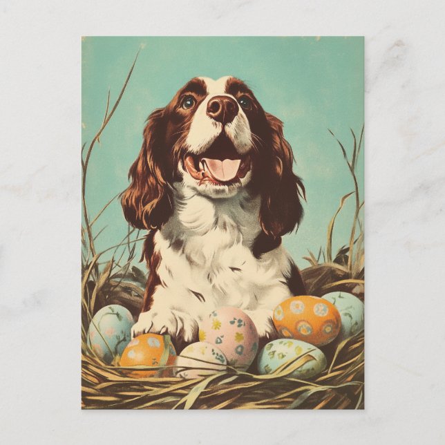English Springer Spaniel Vintage Easter Postcard (Front)