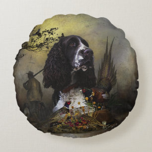 English Springer Spaniel with pheasant    Round Pillow