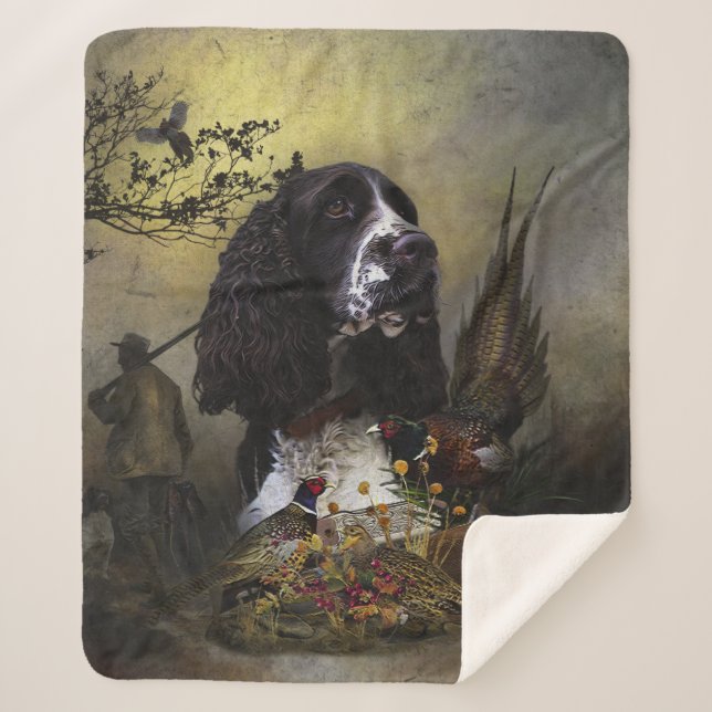 English Springer Spaniel with pheasant  Sherpa Blanket (Front)