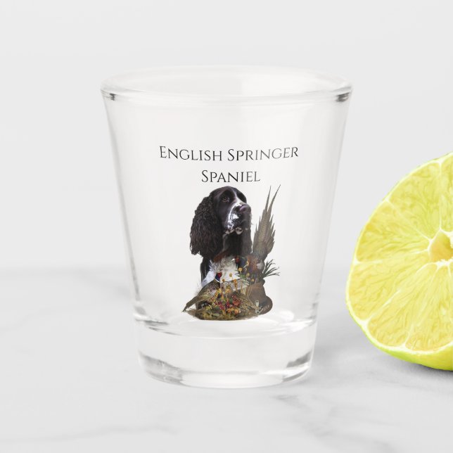 English Springer Spaniel with pheasant    Shot Glass (Front)