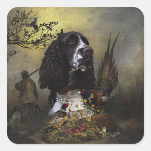 English Springer Spaniel with pheasant   Square Sticker