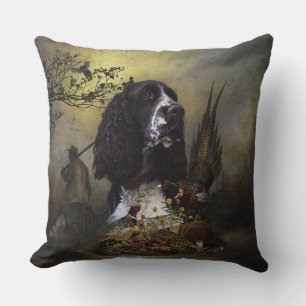 English Springer Spaniel with pheasant   Throw Pillow