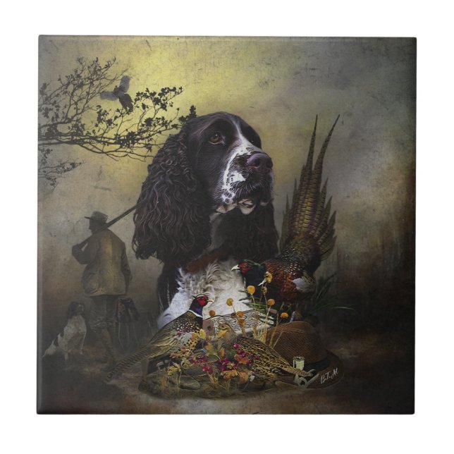 English Springer Spaniel with pheasant     Tile (Front)