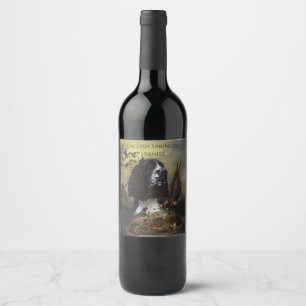 English Springer Spaniel with pheasant Wine Label
