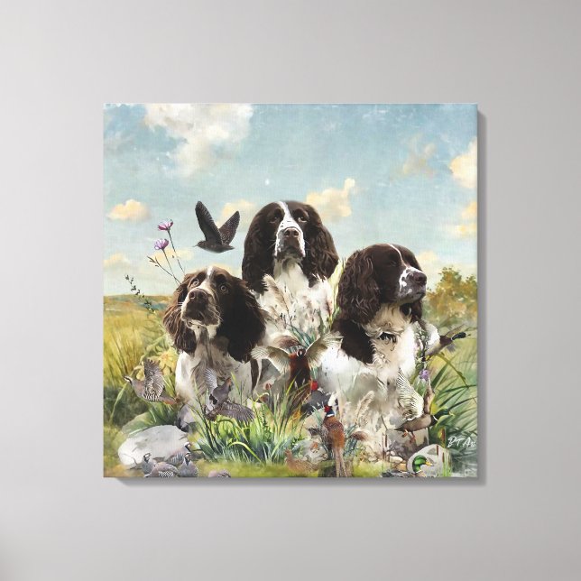 English Springer Spaniels ,Art Canvas Print (Front)
