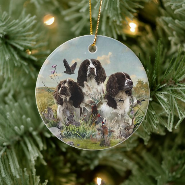 English Springer Spaniels ,Art Ceramic Ornament (Tree)