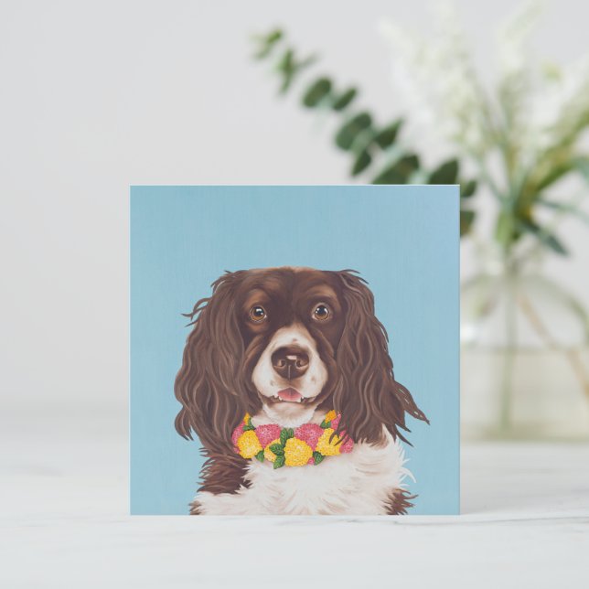 English Springer with Lantana Collar Holiday Card (Standing Front)