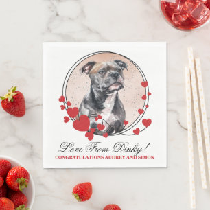 English Staffordshire Bull Terrier Red Heart Frame Napkin