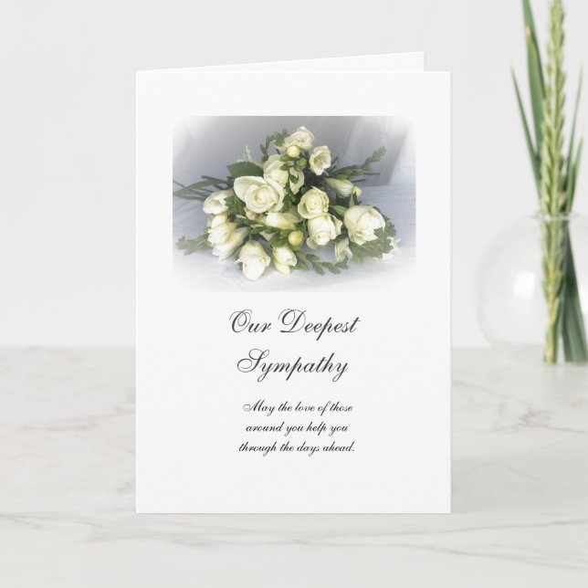 English: Sympathy white freesias & roses Card (Front)