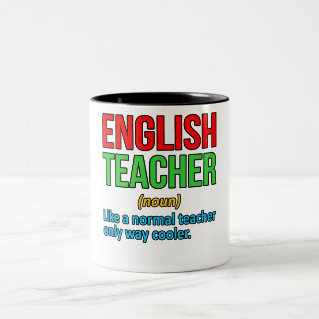 English Teacher Definition Language Grammar Two-Tone Coffee Mug (Center)
