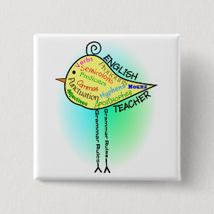 English Teacher "Grammar Bird" Gifts 2 Inch Square Button