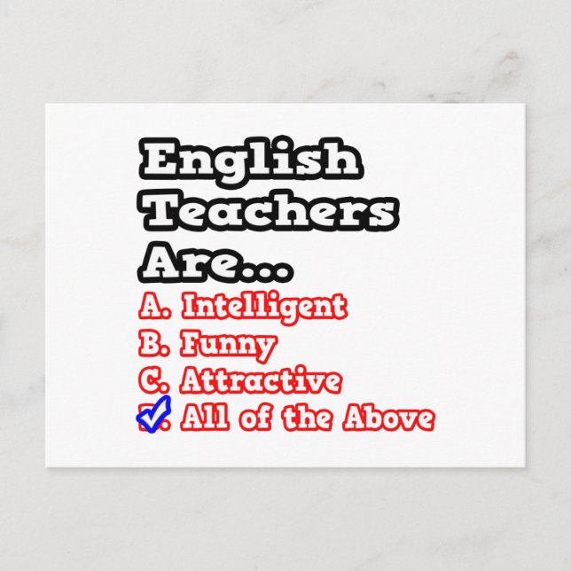 English Teacher Quiz...Joke Postcard (Front)