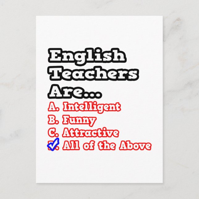 English Teacher Quiz...Joke Postcard (Front)