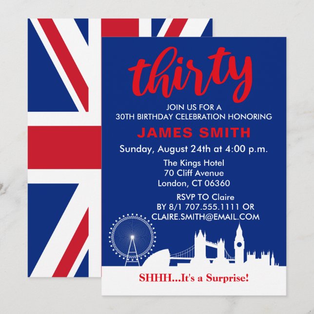 English Theme 30th Birthday Party Invitation (Front/Back)