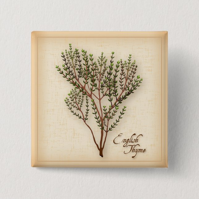 English Thyme Herb 2 Inch Square Button (Front)