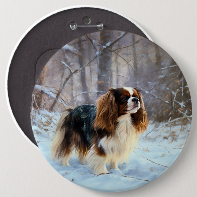 English Toy Spaniel Let It Snow Christmas  6 Inch Round Button (Front & Back)