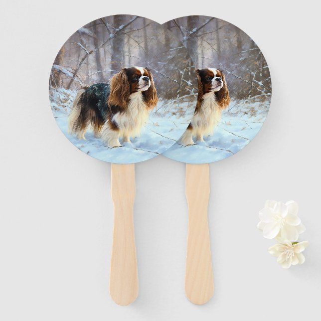 English Toy Spaniel Let It Snow Christmas  Hand Fan (Front and Back)